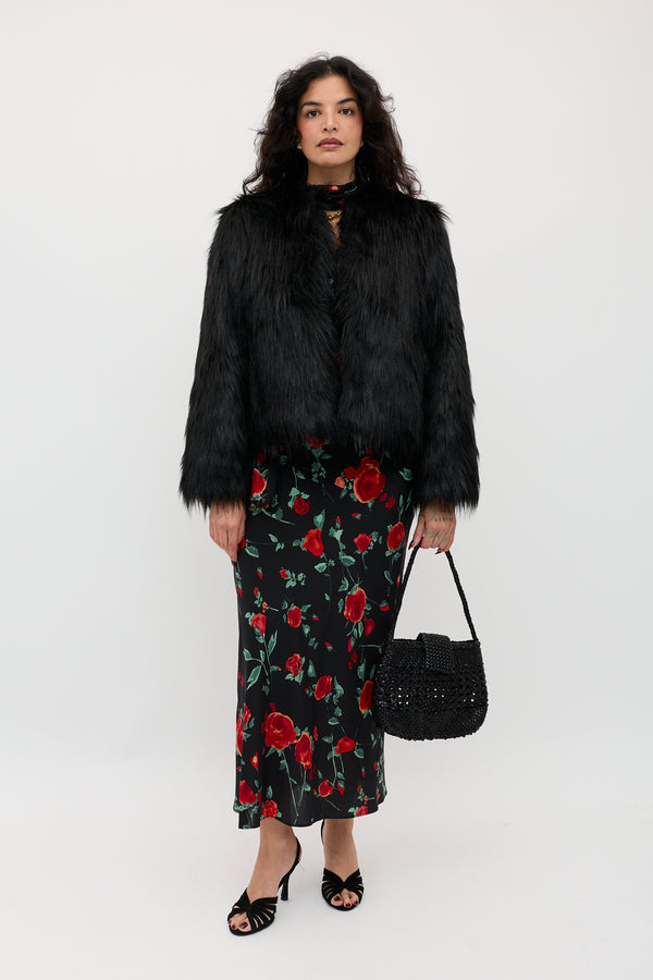 Rixo Bernadette Faux Fur Coat Black