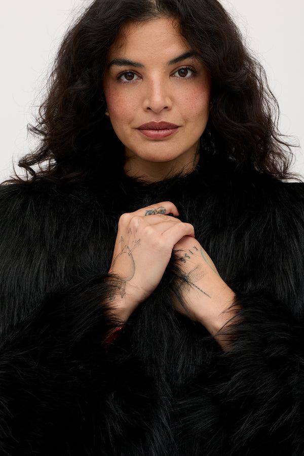 Rixo Bernadette Faux Fur Coat Black
