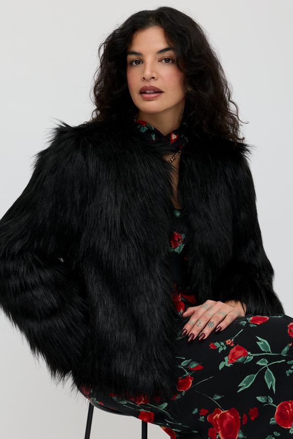 rixo Bernadette Faux Fur Coat Black