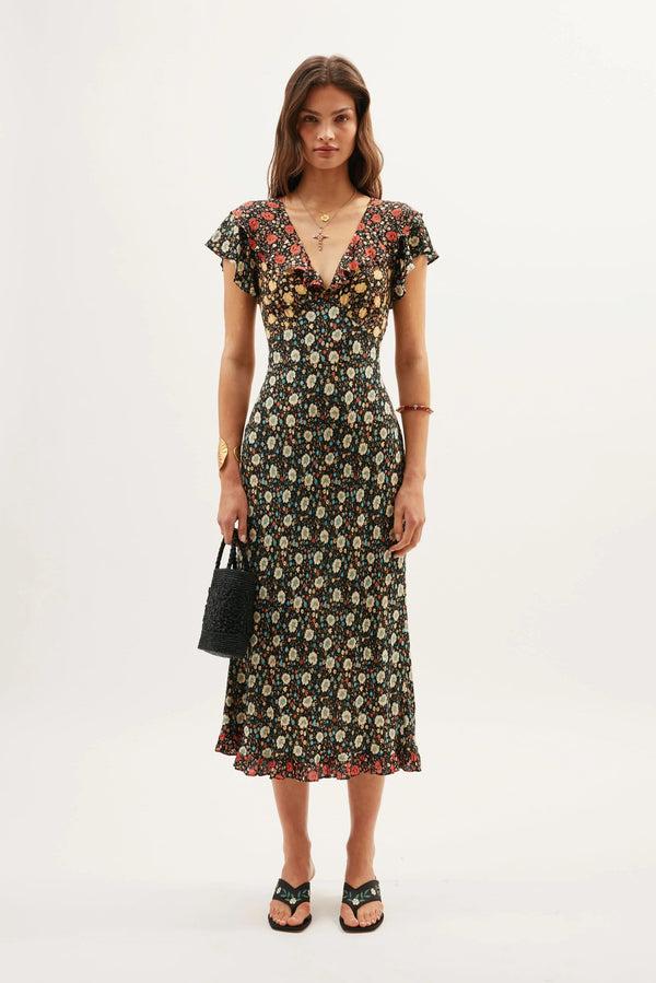 rixo Bethea Midi Dress Eva Floral Mix Black