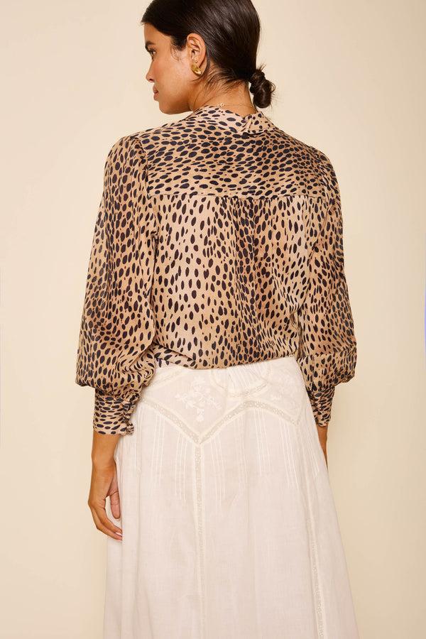 Rixo Blake Cotton Shirt Antelope Spot Black