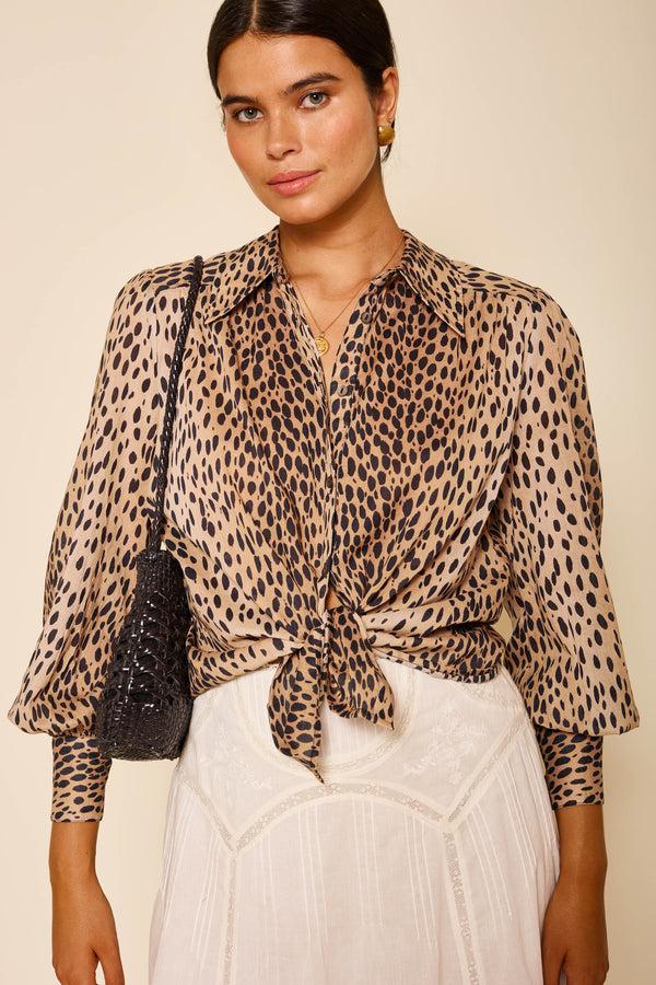 Rixo Blake Cotton Shirt Antelope Spot Black