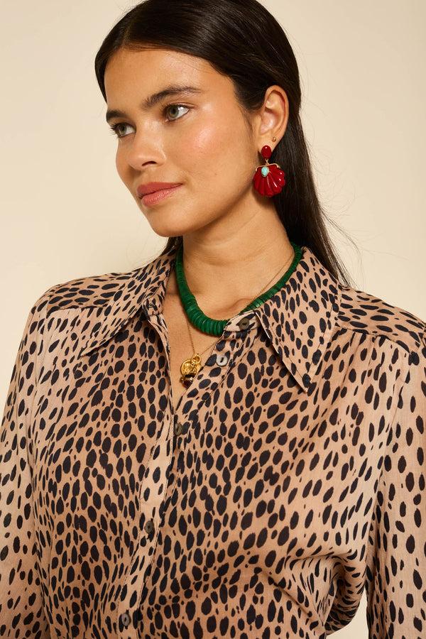 Rixo Blake Cotton Shirt Antelope Spot Black