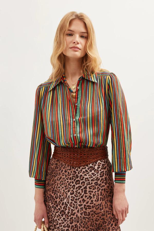 Rixo Blake Cotton Shirt Maxime Stripe Multi