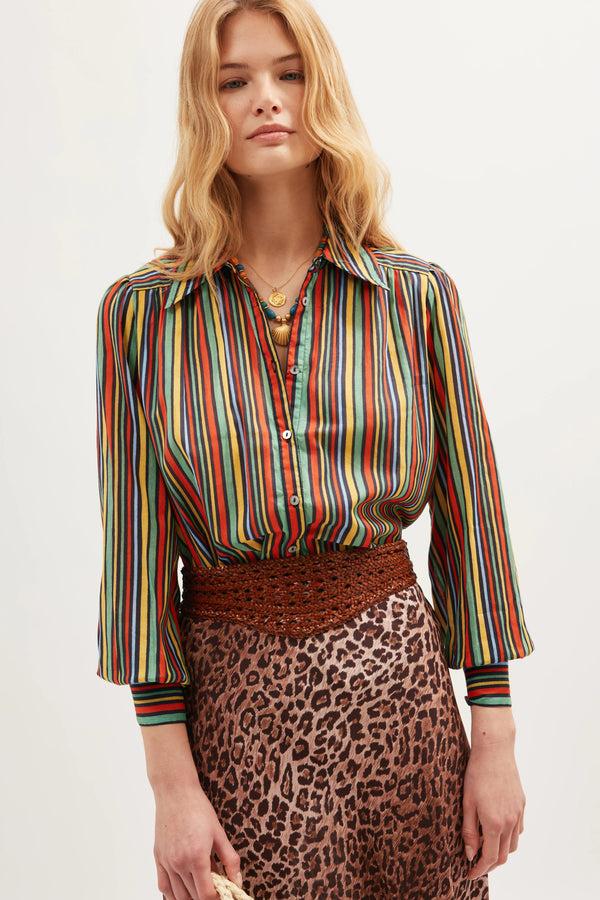 rixo Blake Cotton Shirt Maxime Stripe Multi