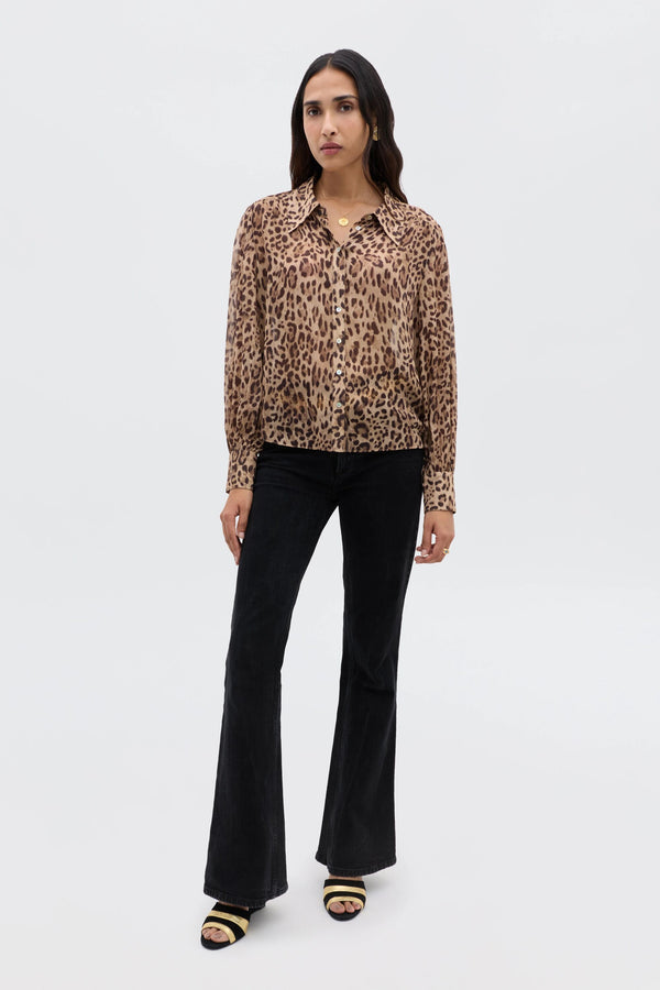 Rixo Blake Shirt Mila Leopard Brown
