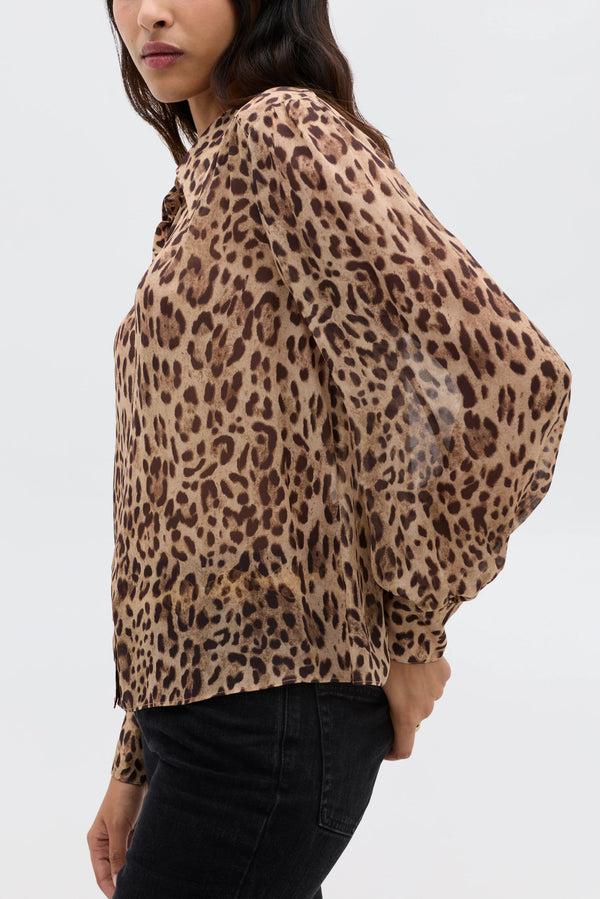Rixo Blake Shirt Mila Leopard Brown