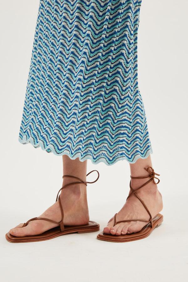 Rixo Bondi Midi Dress Shell Wave Yarn Dyed Blue