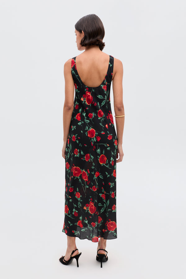 Rixo Bondi Silk Midi Dress Claudia Rose Black