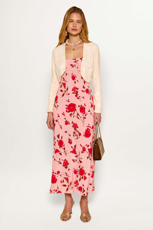 Rixo Bondi Silk Midi Dress Claudia Rose Pink