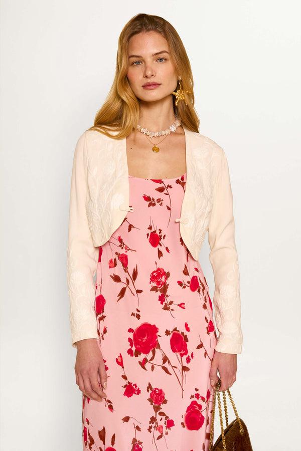 Rixo Bondi Silk Midi Dress Claudia Rose Pink