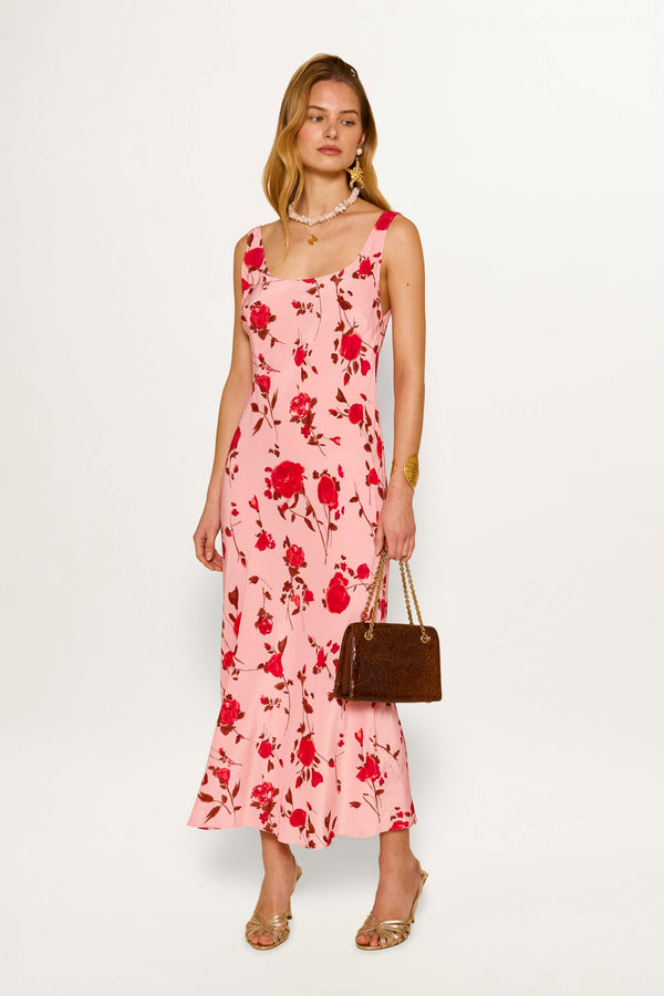 rixo Bondi Silk Midi Dress Claudia Rose Pink
