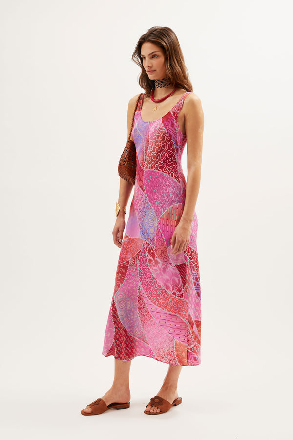 Rixo Bondi Silk Midi Dress Ibiza Night Sunset
