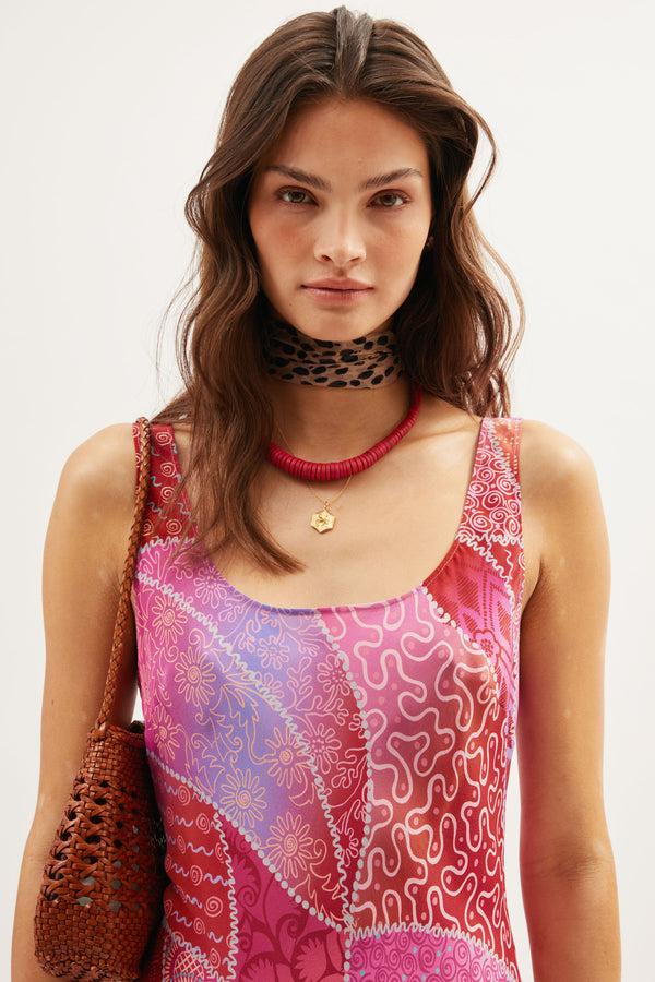 Rixo Bondi Silk Midi Dress Ibiza Night Sunset