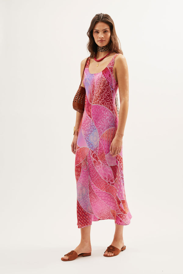 rixo Bondi Silk Midi Dress Ibiza Night Sunset