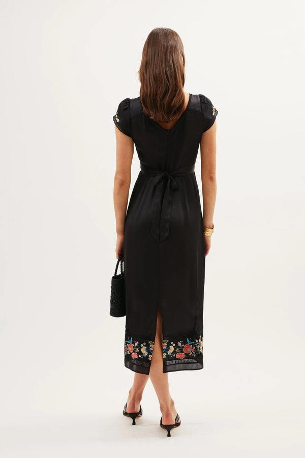Rixo Carey Midi Dress Orchard Embroidery Black