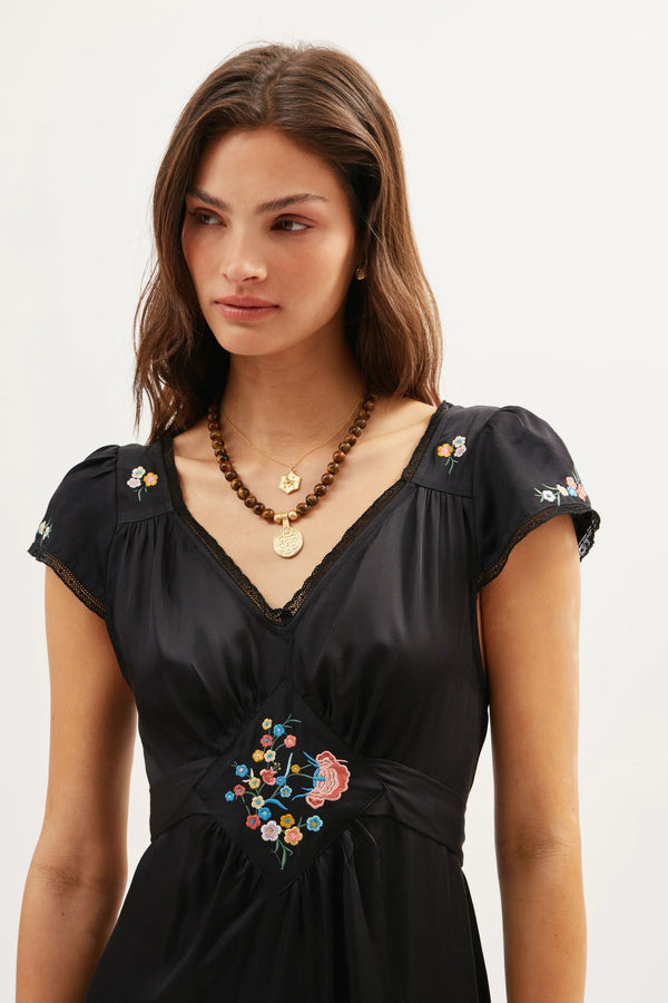 Rixo Carey Midi Dress Orchard Embroidery Black