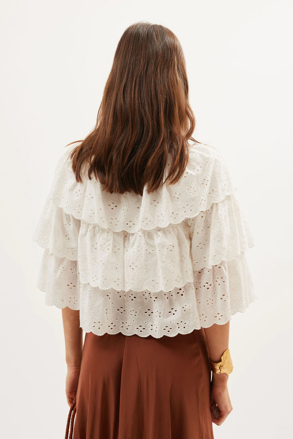 Rixo Caserta Broderie Cotton Top Ivory