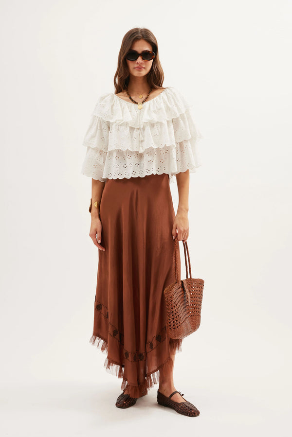 rixo Caserta Broderie Cotton Top Ivory