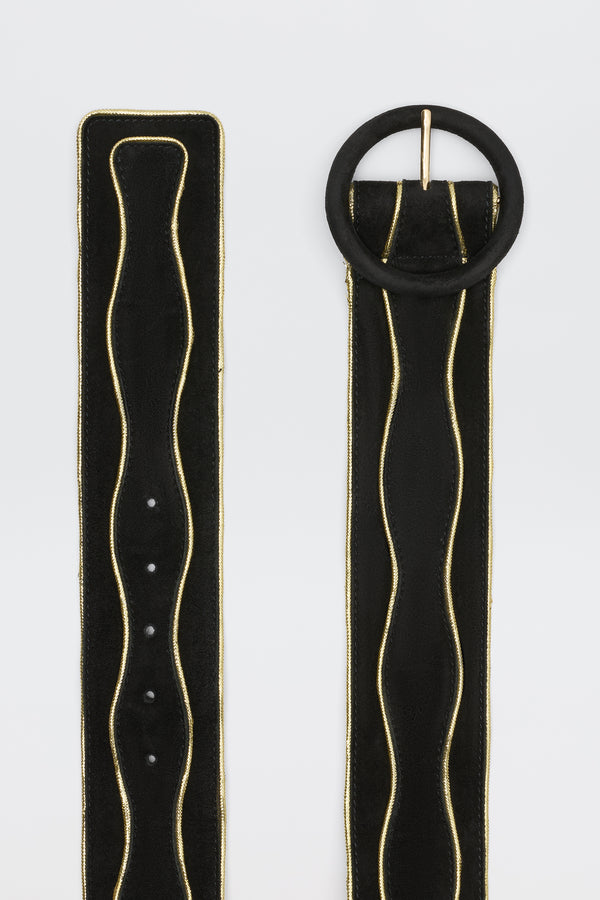 Rixo Catalina Suede Belt Black And Gold