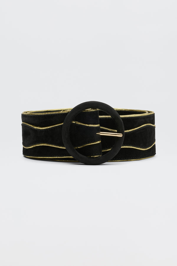 rixo Catalina Suede Belt Black and Gold