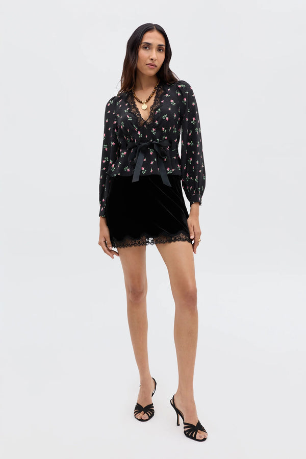 Rixo Charis Silk Top Sienna Bud Black