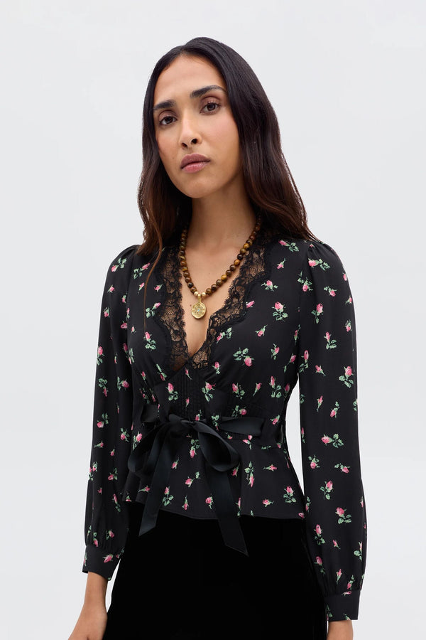 rixo Charis Silk Top Sienna Bud Black