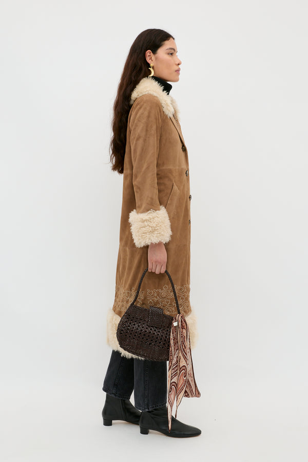 Rixo Cienna Suede Coat Camel