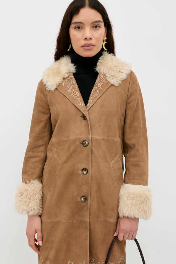 Rixo Cienna Suede Coat Camel