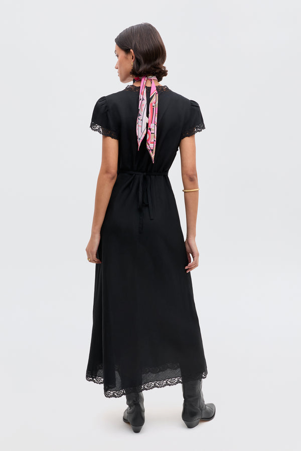 Rixo Clarice Linen Midi Dress Black