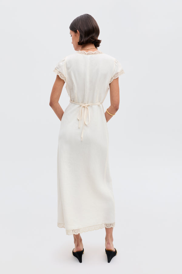 Rixo Clarice Linen Midi Dress Cream