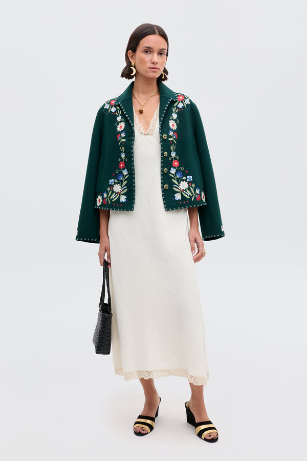 Rixo Clarice Linen Midi Dress Cream