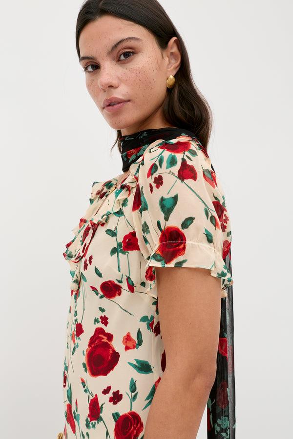 Rixo Clementina Silk Dress Claudia Rose Cream
