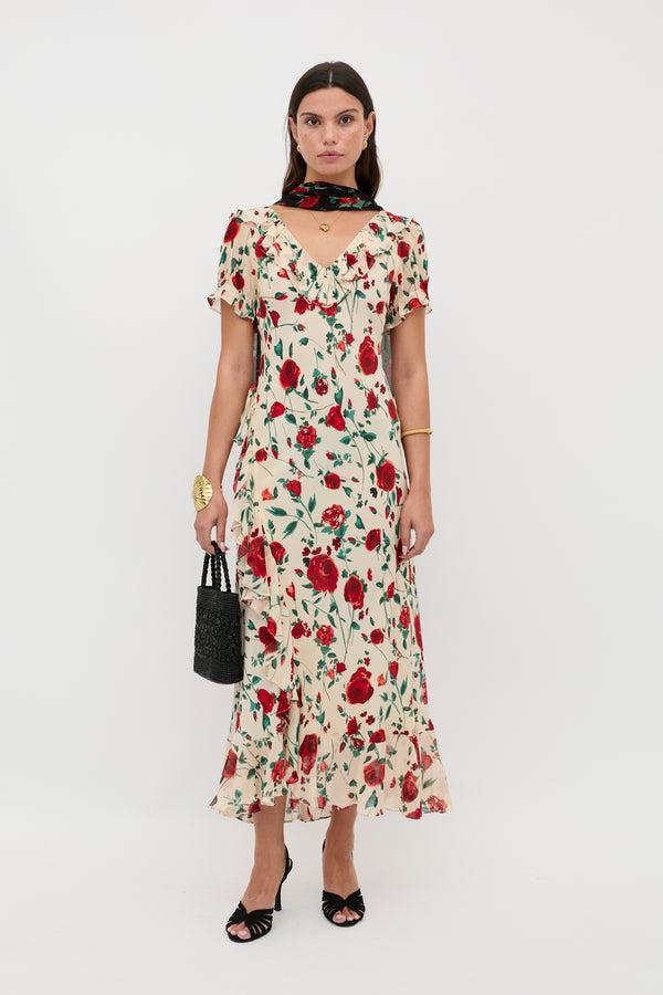 rixo Clementina Silk Dress Claudia Rose Cream