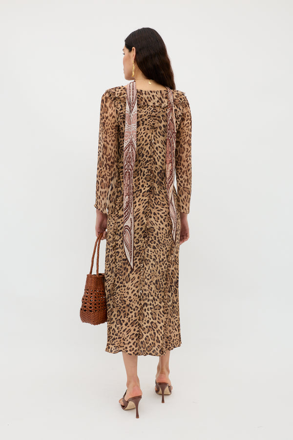 Rixo Coralyn Silk Dress Mila Leopard Brown