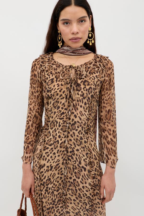 Rixo Coralyn Silk Dress Mila Leopard Brown