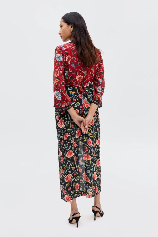 Rixo Dahlia Silk Dress Butterfly Mix Black