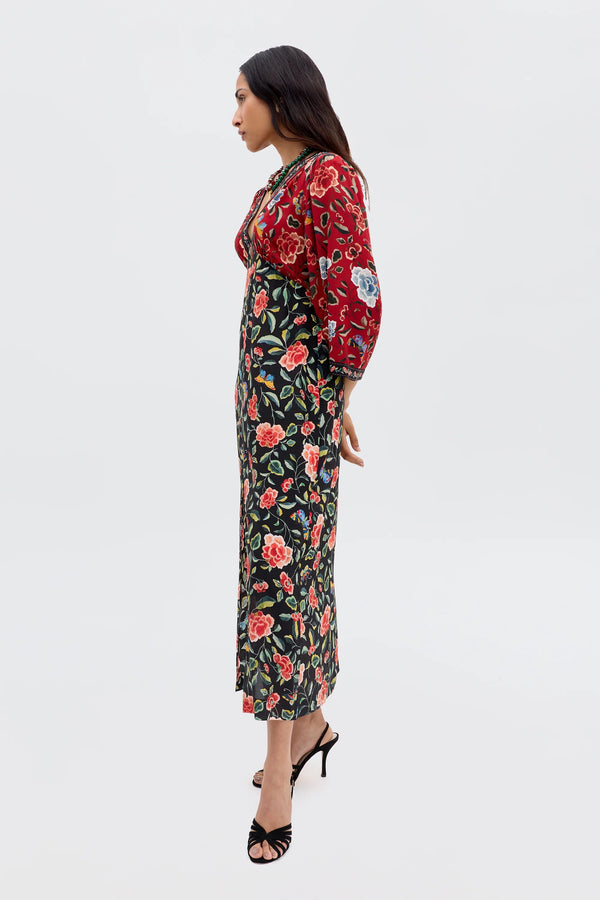 Rixo Dahlia Silk Dress Butterfly Mix Black
