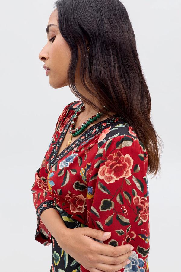 Rixo Dahlia Silk Dress Butterfly Mix Black