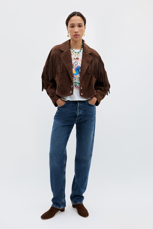 Rixo Darragh Suede Jacket Brown