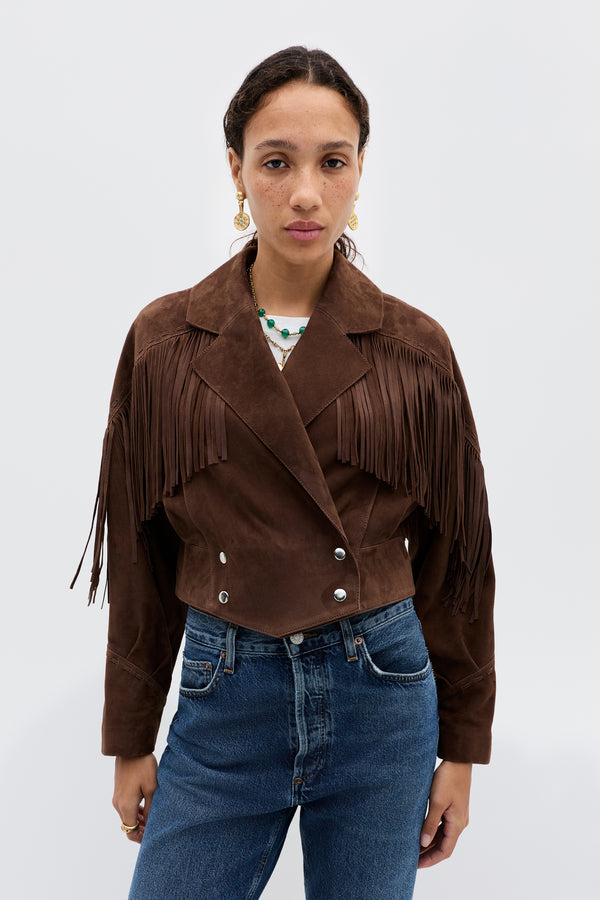 rixo Darragh Suede Jacket Brown