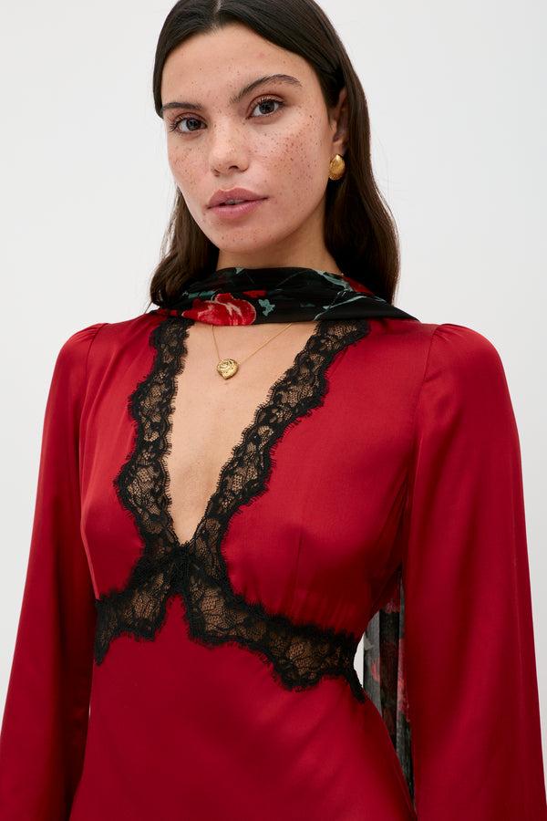 Rixo Debra Midi Dress Burgundy