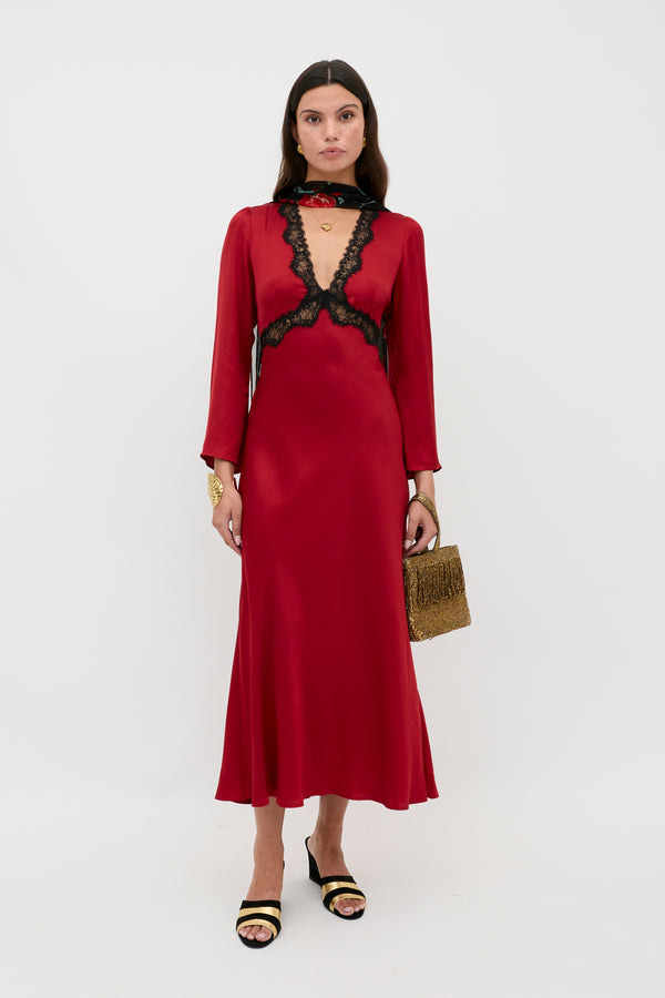 rixo Debra Midi Dress Burgundy
