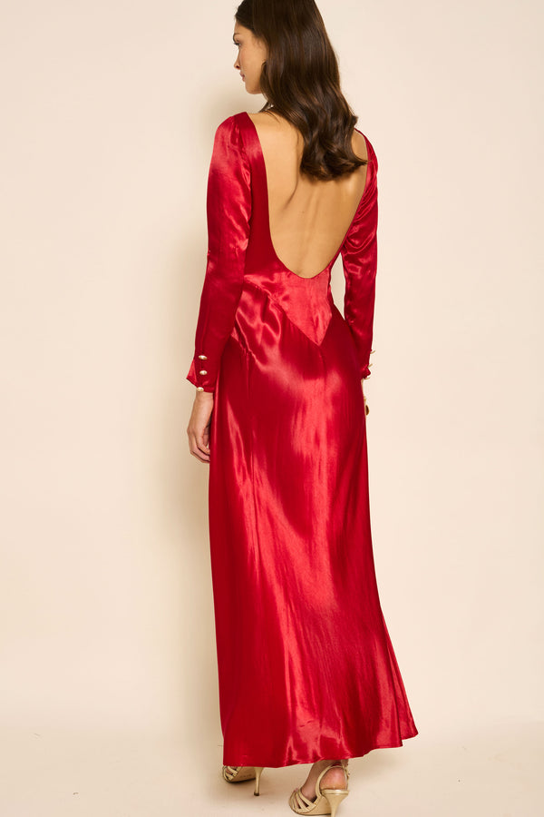 Rixo Devina Satin Gown Crimson