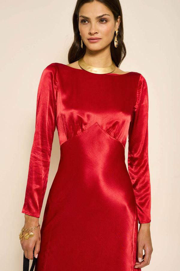 Rixo Devina Satin Gown Crimson