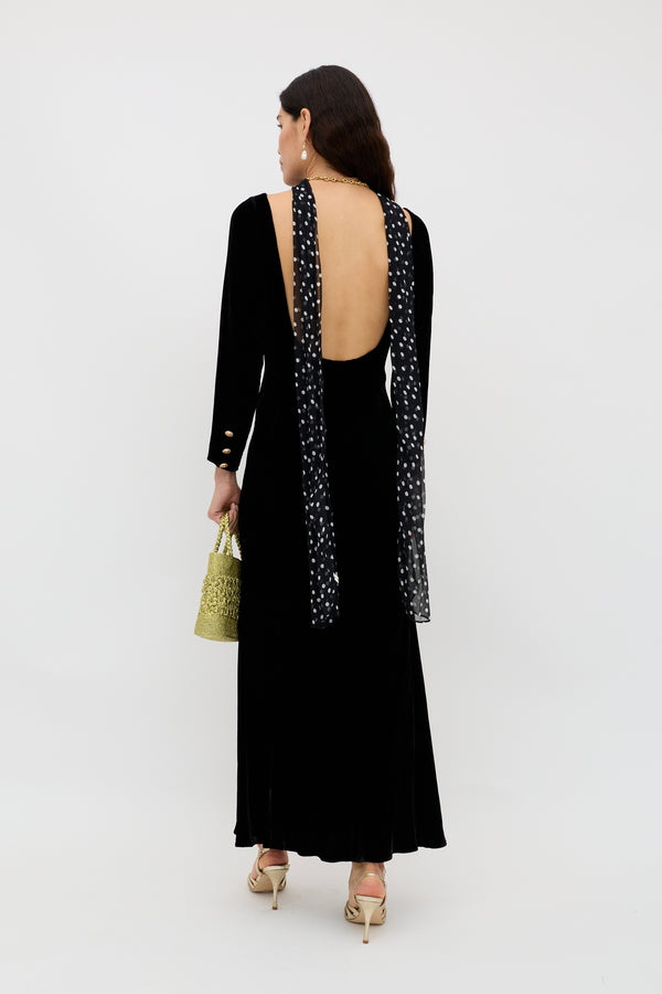 Rixo Devina Silk-Velvet Gown Black