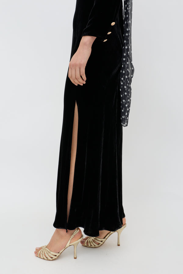 Rixo Devina Silk-Velvet Gown Black
