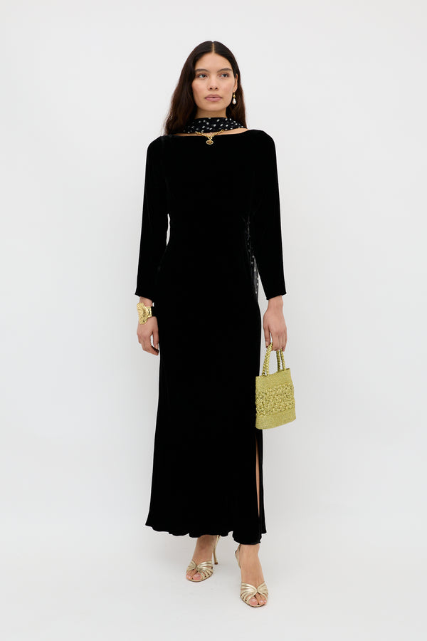 rixo Devina Silk-Velvet Gown Black