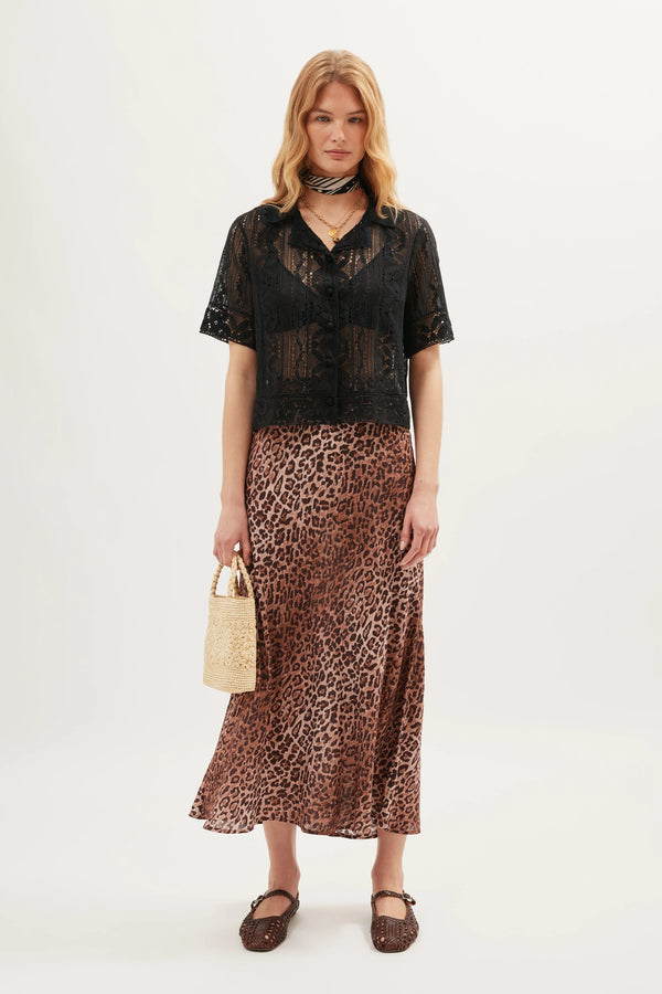 Rixo Diona Crochet Shirt Black