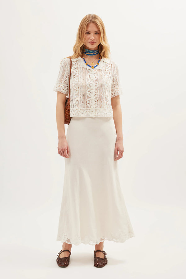 Rixo Diona Crochet Shirt Ivory